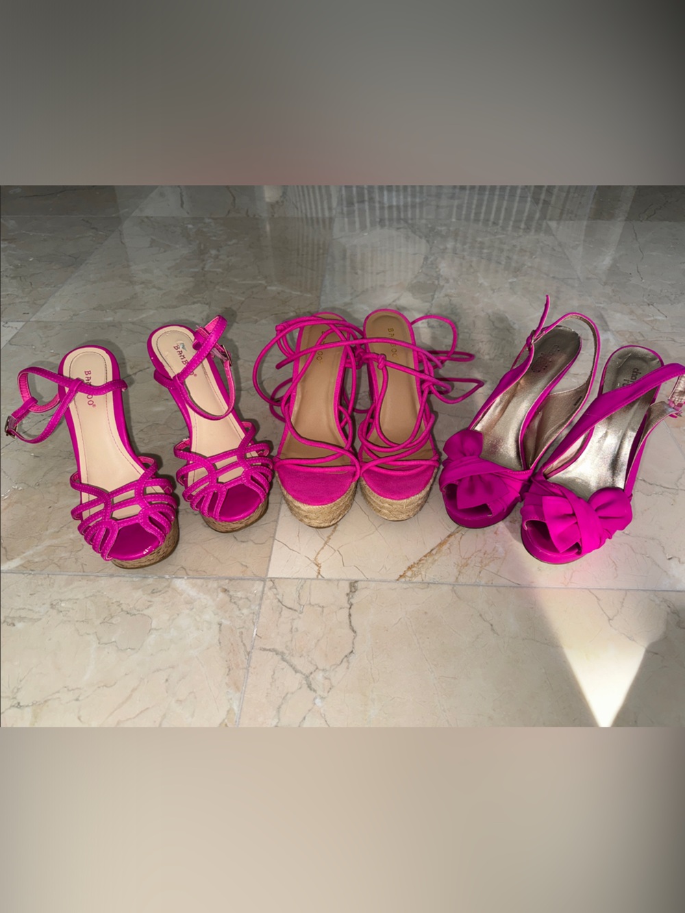 BAMBOO Hot Pink Wedge & Espadrille Sandal Trio